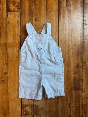 Carters Striped Light Blue Overalls 18 months Anchor shorts cotton